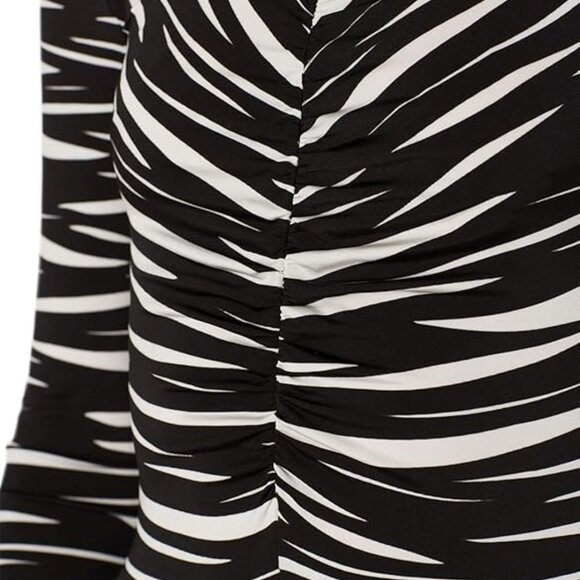 STINE GOYA Asher Ruched Stretch-Jersey Midi Dress ~ Black & White stripes XS - Picture 2 of 12